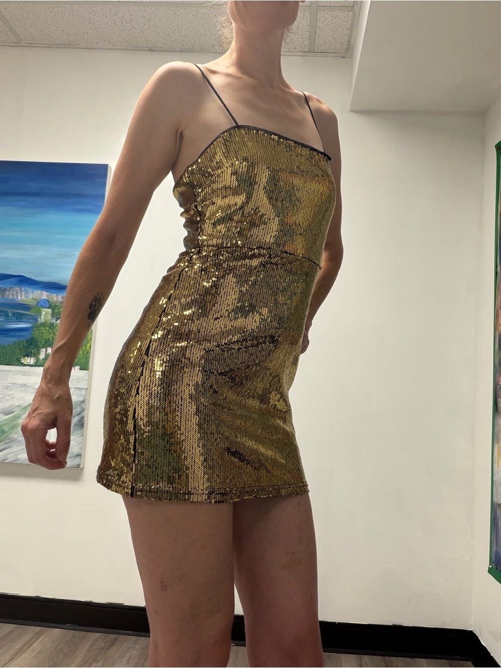 Urban outfitters Gold Sequin Slip Dress with Thin Straps